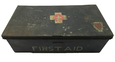 Vintage Black Metal 1st Aid Tin First Aid Box Made In Deansgate Manchester • £14.95