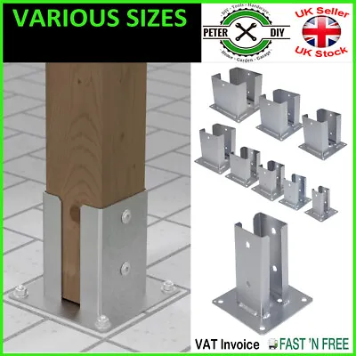 Heavy Duty Galvanised Bolt Down SQUARE POST SUPPORT Fence Foot Base 72-202mm • £9.97