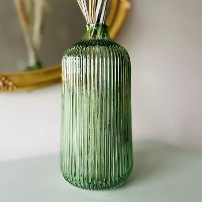 Glass Vase Tall Fluted Vintage Green Glass Vase For Flowers • £16.95