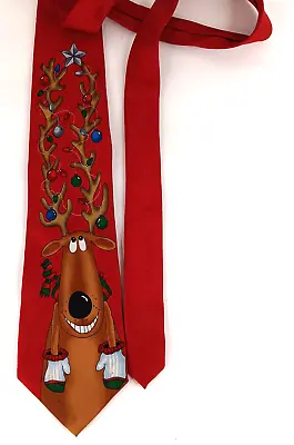 Hallmark YULE TIE Christmas Tie Reindeer With Lights RED MMG Polyester • $5.95