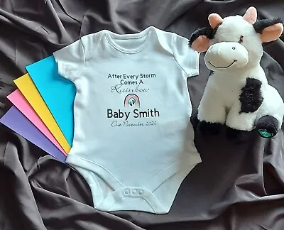 £6.50 • Buy Personalised Rainbow Baby Grow Announcement Bodysuit Customised Vest Gift
