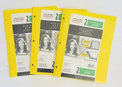 Mead Five Star Customizable 2 Pocket Plastic Folder Pack Of 3 (NEW) - Yellow • $6.99