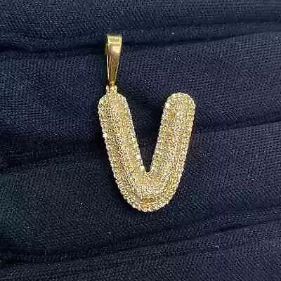 4Ct Moissanite TesterPass Bubble V Letter Initial Pendant 14K Yellow Gold Plated • $191.99