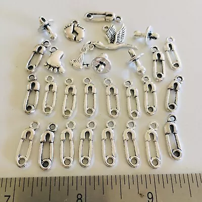 25 Baby Charms Safety Pins Stock Baby Feet Pacifier • $3.50