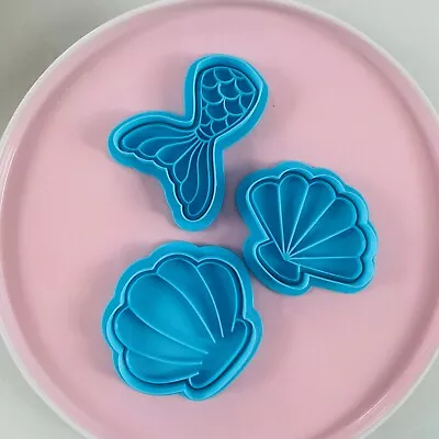 Mermaid Tail Set Clam Shell Cookie Cutter & Embosser Stamps Set Fantasy  • $14.44