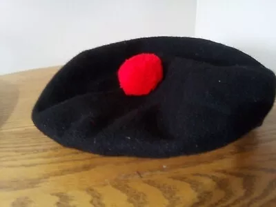 VINTAGE Scottish Glengarry Diced Hat Pom Tam Piper Black Red Highland Wool • $25.99