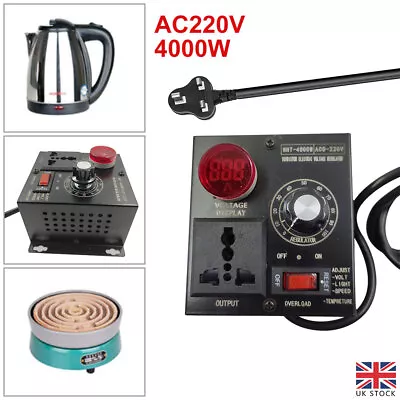 AC 220V 4000W Variable Voltage Regulator Speed Motor Fan Control Controller Kit • £16.64