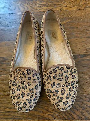 UGG Alloway Leopard Studded Suede Leather Sheepskin Ballet Flats Womens US 9 • $48