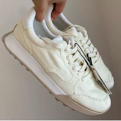 Zara Canvas Fabric Running Shoes Sneakers Comfort Off White Cream 6.5 37 NWT • $49