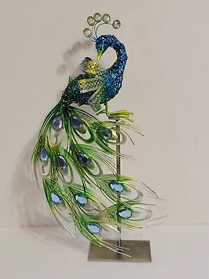 Metal Peacock Sculpture Decor Art Bird Statue • $40