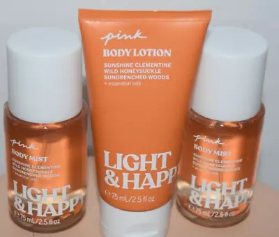 3 Victoria's Secret Pink Light Happy Body Mist Lotion Clementine Honeysuckle Lot • $16.89