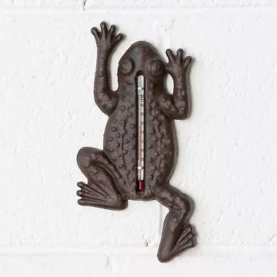 Cast Iron Wall Mounted Frog Outdoor Garden Thermometer Decoration Art Greenhouse • £16