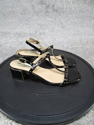 Karl Lagerfeld Heels Womens Size 7.5 M Black Patent Leather Open Toe • $24.99