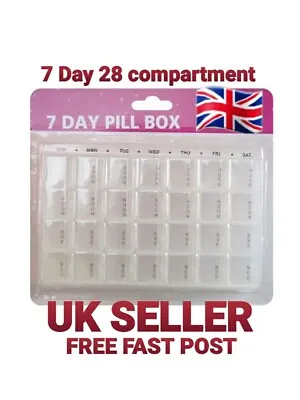 Pill Box Weekly 7 Day 28 Compartment Tablet Organiser Medicine Storage Dispenser • £3.29