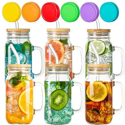 Mason Jars With Handle 6 Pack 24oz Mason Jar Drinking Glasses With Lid And S... • $45.22