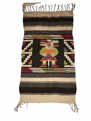 Vintage Aztec Mexico Wool   Woolen Blanket  Rug Poncho Wall Art • $38