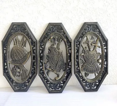 Vintage Syroco Medieval Shield Plastic Wall Plaques Set Of 3 Made In USA 1968 • $25