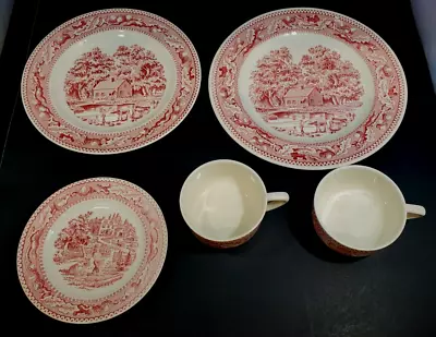 Vintage 1965 Royal Ironstone Memory Lane Red 5 Pc.  Read Below  • $35.99