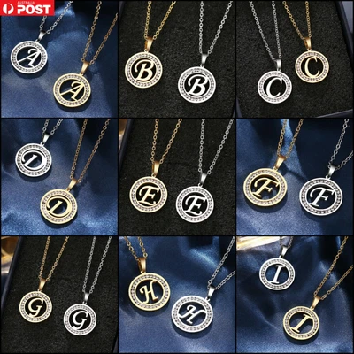 $9.95 • Buy Letter Name Necklace Stainless Steel Fashion Pendant Rhinestone Women Xmas Gift