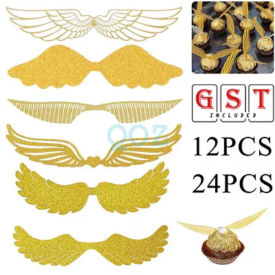 12/24 Hollowed Wings Cupcake Toppers For Harry Potter Wizard Golden Snitch Party • $4.99