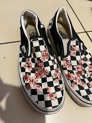 Vans Classic Slip On Cherry Blossom Trainers - Size 6 Black/white Checkerboard • £55