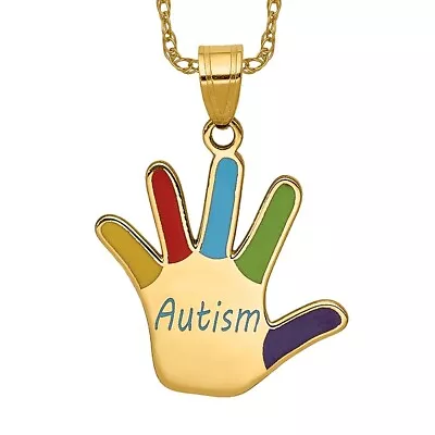 14K Yellow Gold Autism Handprint Necklace Charm Pendant • £654.50