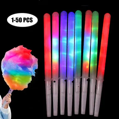 1-50 LED Cotton Candy Floss Glow Sticks Light Flashing Stick Cone Kids Party Fun • £3.22