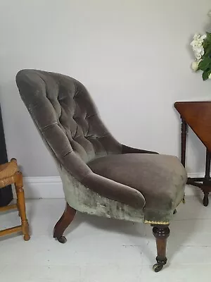 Holland & Sons Antique Slipper Chair Stamped Original Castors Library Reading  • £1275