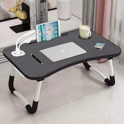 Folding Laptop Desk Computer Notebook W/USB Port Fan&Light Breakfast Table Tray • £14.94