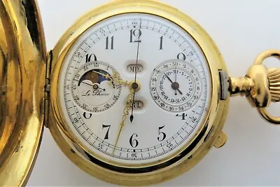 Antique Le Phare Minute Repeater Annual Calendar Chronograph 18k Pocket Watch   • $19950