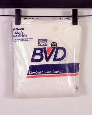 Brand New NOS In Package BVD Vintage 80s 3 Pack White V-Neck T-Shirts SZ L • $35.99