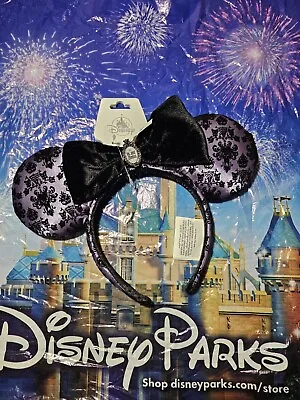 Disney Parks The Haunted Mansion Wallpaper Mickey Ear Headband Purple Black NWT • £38.91