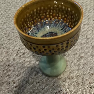 Studio Art Pottery Goblet Vase Candle Holder Chalice Signed Rustic Studio Glazed • $10