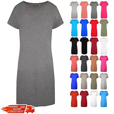 Womens Ladies Tunic Baggy Longline Oversized Cap Sleeve Long T Shirt Mini Dress • £5.49