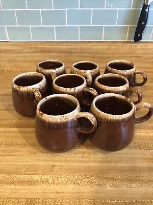 Vintage McCoy Pottery USA #7025 Brown Drip Glaze 10 Oz. Coffee Mugs Set Of 8 • $25