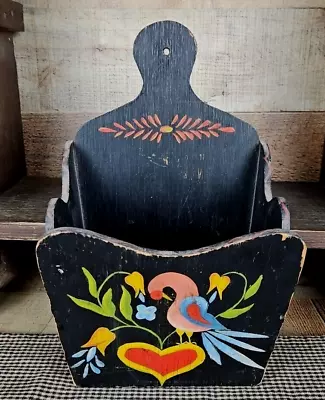 Antique Hanging Candle Box Lollipop Top Folk Art PA Dutch Painted Bird & Heart • $42