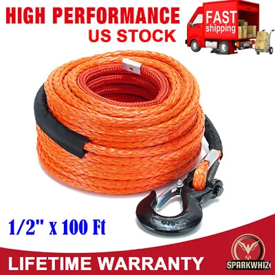 SPARKWHIZ 1/2 X100ft 32000lbs Synthetic Winch Line Rope Cable Kit For SUV UTV US • $98.80