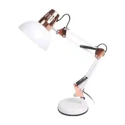 LamQee 18 In. White Architect Gooseneck Table Lamp W/ Adjustable Metal Swing Arm • $23.96