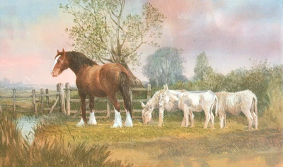 £2.29 • Buy SHIRE HORSE And DONKEYS. PRINT OF A PAINTING BY BENINGFIELD