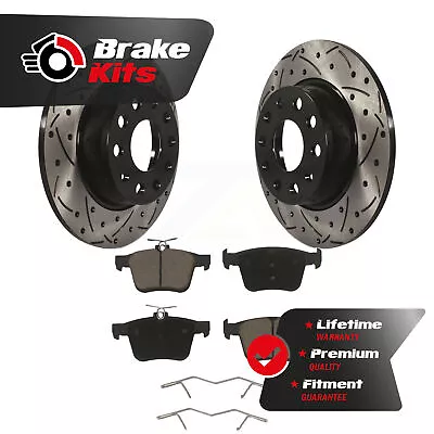 Rear Coated Drilled Slot Disc Brake Rotors Ceramic Pad Kit For 2015-2020 Audi A3 • $83.87