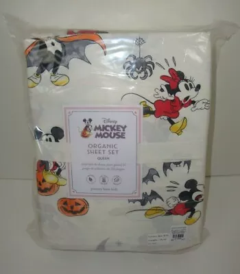 Pottery Barn Kids Disney Mickey Mouse Halloween Organic Cotton QUEEN Sheet Set • $119