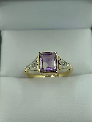 Vintage Amethyst And Diamond 18ct Gold And Platinum Ring • £299