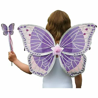 Purple Silver Mystical Fairy Dress Up Set Wings And Wand Lilac Pink Pixie Wings • £13.51