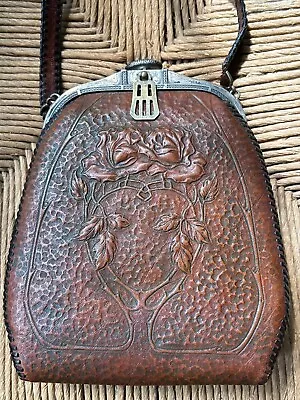 Vintage 1915-1918 Meeker Arts & Crafts Tooled Leather Purse Handbag • $49.99