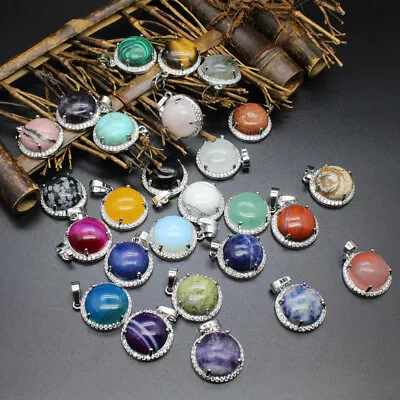 Natural Mini Round Crystal Pendant Stone Jewelry Necklace Quartz Healing Gifts • $2.39