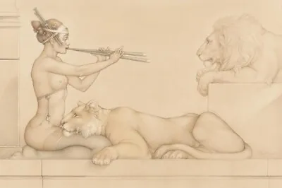 Michael Parkes Limited Edition Framed Drawing Print  Lion's Song  Sold Out • $2100