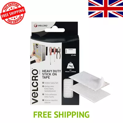 NEW VELCRO Brand 2pk Heavy Duty White Stick On Strips 50mm X 1 Pack(2 Sets) . • £3.25