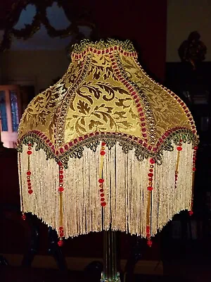Mitford. Victorian Lampshade Gold Chenille Brocade.czech Glass Beading 14  • £235