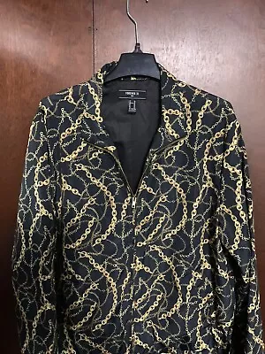 Forever 21 Jackets Mens XL Black With Gold Chains Print Light Polyester  • $19.50