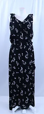 NEW J.Jill Maxi Dress Faux Wrap Rayon Black Daisy Floral Sleeveless Ruffle S • $50.99
